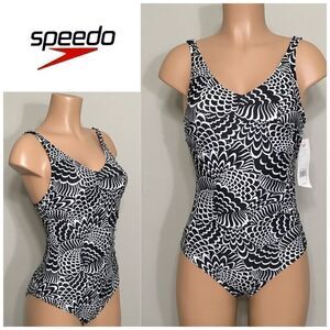 Speedo black and white ruched side swimsuit. NWT